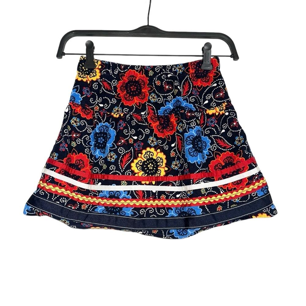 Hanna Andersson Girls Navy Floral Corduroy Skirt 120 6/7